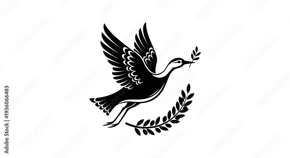 Obraz premium Flying dove with olive branch vector
