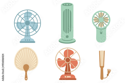 Electric Fans and Summer Cooling Ventilation Equipment Vector Set