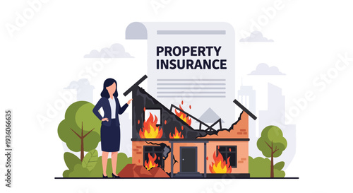 Modern vector illustration of house protected from flames by fire insurance coverage. Property damage protection and disaster risk management concept
