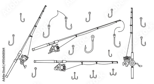 Fishing Rods and Hooks Set
