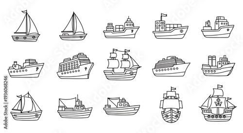 Set of Hand-Drawn Ship Icons