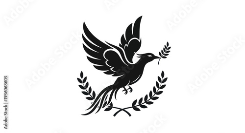 Soaring bird with olive branch symbol