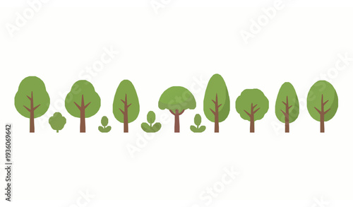 Cute cartoon trees vector set simple modern green forest plants isolated on white background