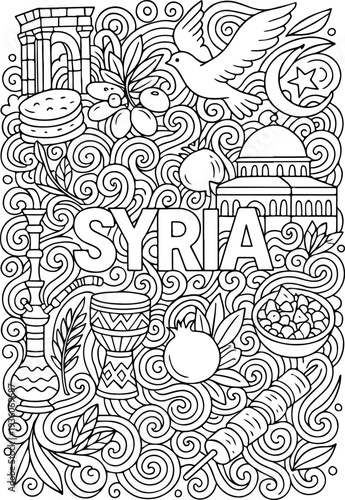 Syria hand drawn vector illustration doodle art line art coloring page for kids