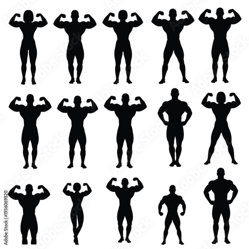 Silhouettes of Muscular Men Flexing