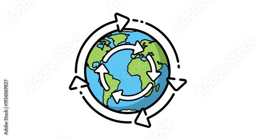Global Recycling Symbol Surrounding Earth Illustration Representing Environmental Conservation Efforts Worldwide