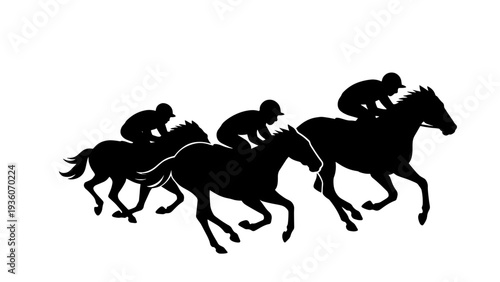 Horse racing jockeys silhouettes isolated on transparent background
