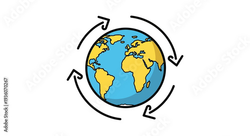 Illustration of Earth rotating on its axis with arrows indicating movement around it in a simple graphic style