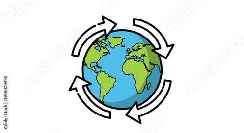Global Recycling Symbol Illustration Featuring Earth with Arrows