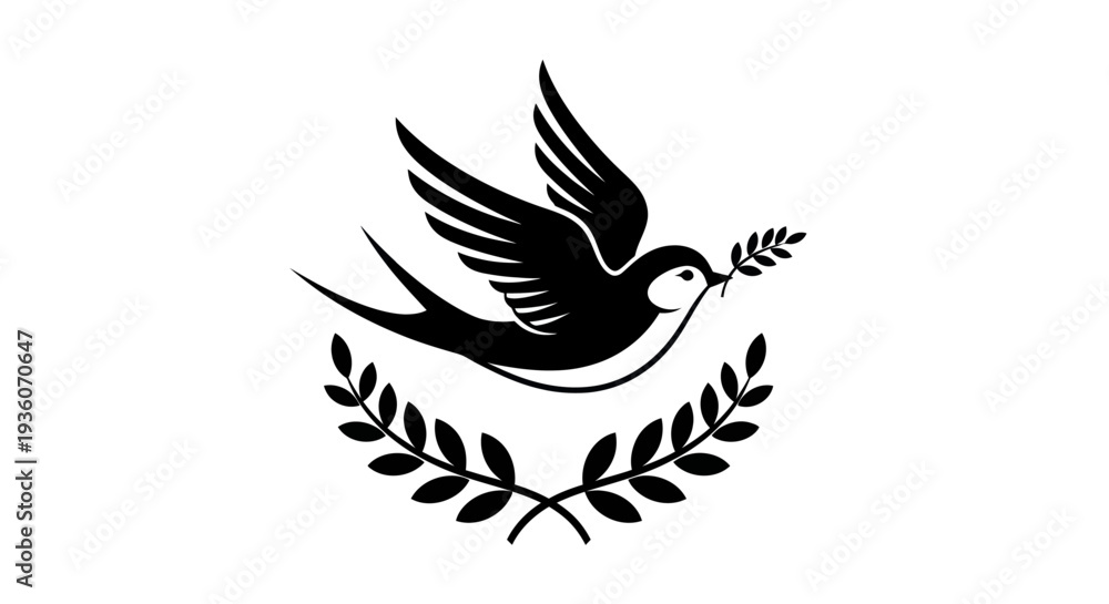 Obraz premium Flying bird symbol carrying leaves