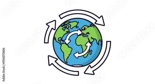 Global Recycling Concept Illustration Featuring Earth with Arrows