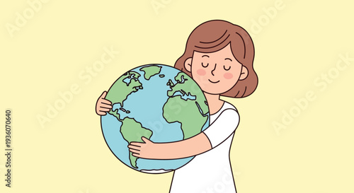 Woman holding the earth with care and love, showcasing environmental conservation efforts from a global perspective