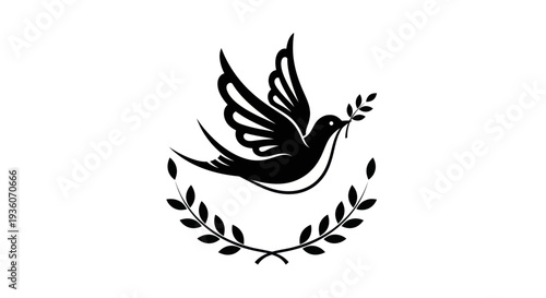 Flying bird symbol carrying leaves