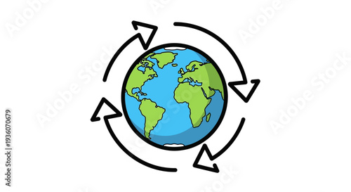 Global Rotation Illustration Depicting Earth with Arrows Indicating Movement Around It