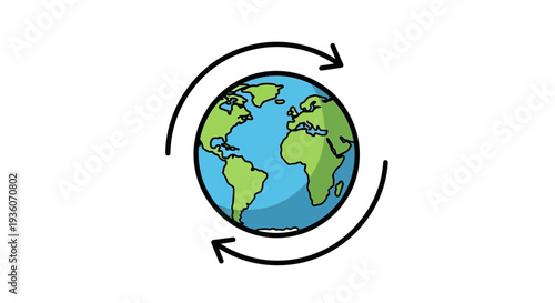 Illustration of Earth rotating on its axis, showcasing global cycle and environmental movement in a simple graphic representation