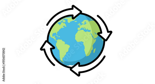 Global Recycling Symbol Representing Earth with Arrows Indicating Cycle and Sustainability, Simple Illustration, Environmental Awareness