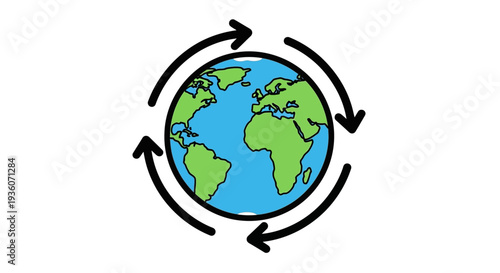 Global recycling symbol illustration depicting Earth's rotation with arrows