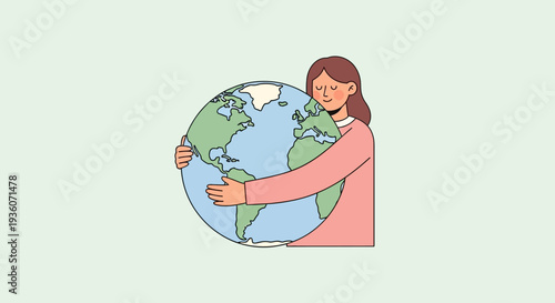 A woman embracing the Earth with care and love from a gentle side view