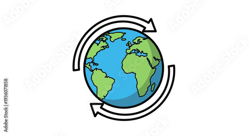 Global recycling symbol illustration featuring the Earth with circular arrows