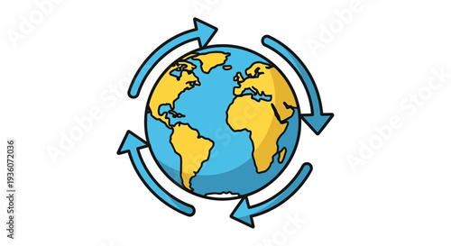 Global Recycling Symbol Illustration Featuring Earth with Arrows Encircling the Planet