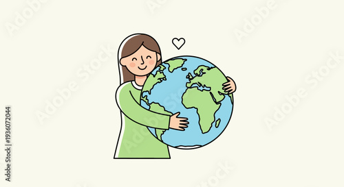 Woman embracing the Earth with care and love from a gentle viewpoint illustration