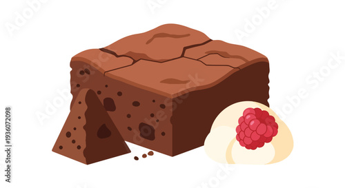 Chocolate Brownie with Whipped Cream and Raspberry