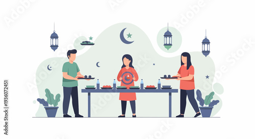 People preparing food for an Eid celebration or festive gathering.