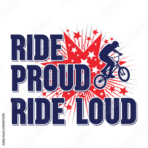 Bicycle rider proudly riding bike with loud expression and starry background tshirt design