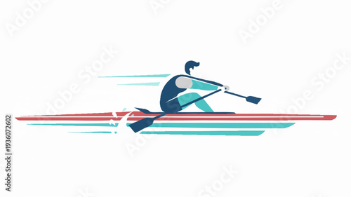 Man rowing a boat with speed lines illustration.