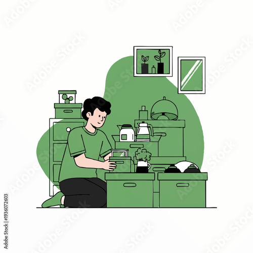 Man packing boxes for moving or storage.