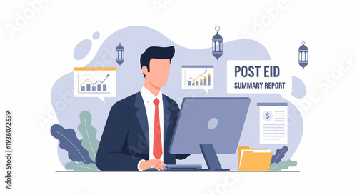 Professional man working on computer at desk in office setting.