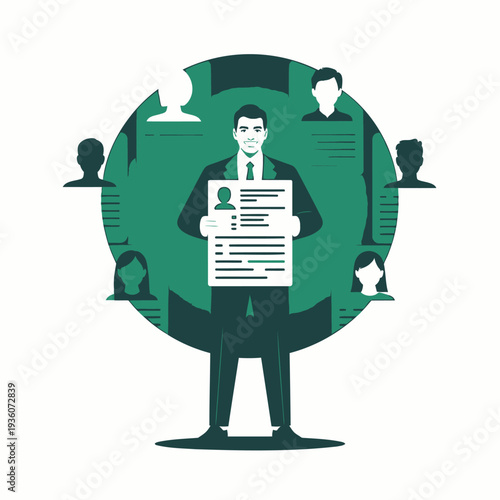 Vector illustration of businessman holding document with coworkers