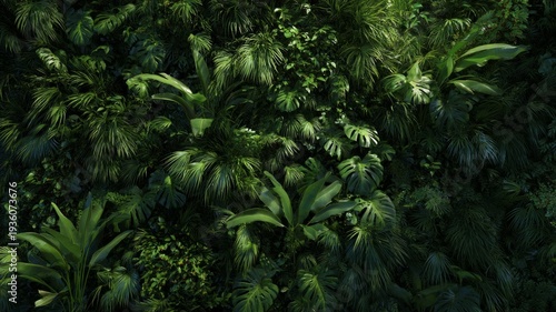 Lush green jungle foliage dense with vibrant flora. AI generated
