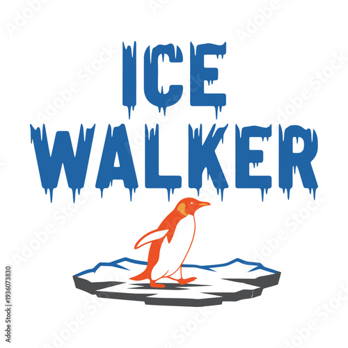 Ice Walker penguin logo with blue icy text on white background tshirt design