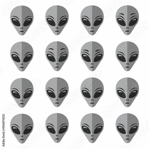 Grey Alien Faces Set