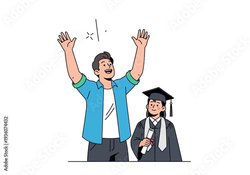 Excited graduate and proud parent celebrating academic achievement.