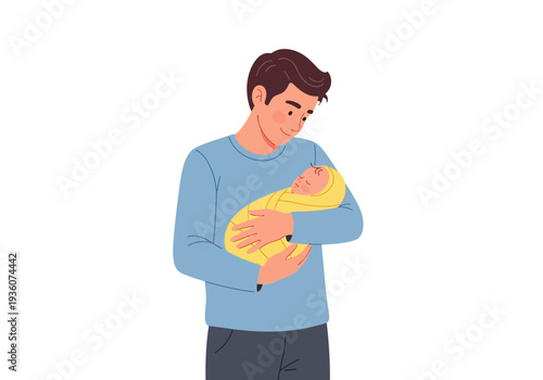 Father holding his newborn baby with love and care.