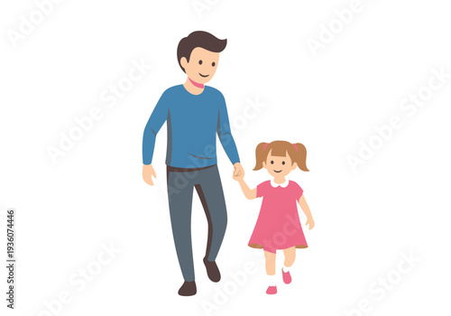 Father and Daughter Holding Hands Walking Together.