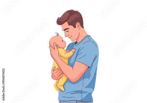 Father lovingly holding his baby daughter in his arms.