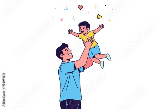 Father throwing his happy son in the air with love and joy.