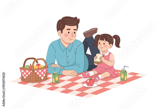 Father and Daughter Enjoying a Picnic Together Outdoors.
