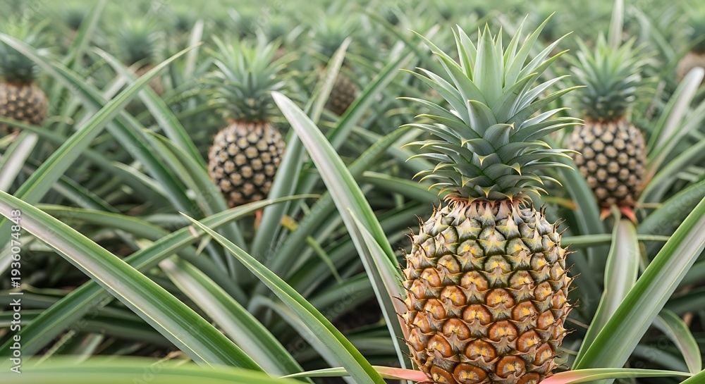 Obraz premium A lush pineapple plantation with ripe fruits ready for harvest.
