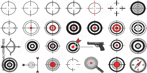 Target and crosshair icon set with shooting aim and focus