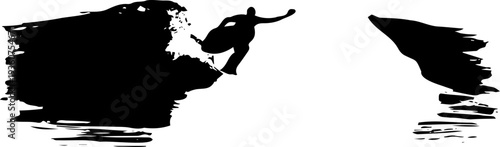 A minimalist vector graphic illustration of a surfer riding a wave in a flat design style