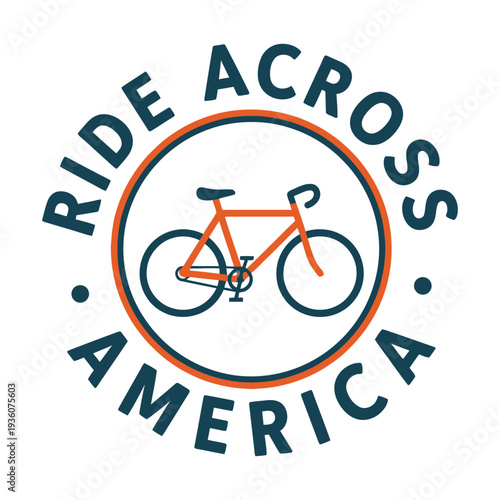Ride Across America cycling logo with bicycle and circular design tshirt design
