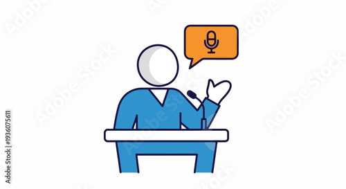 Man Speaking at Desk