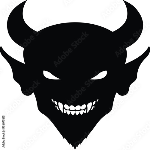 Black and white vector illustration of a cute angry bull skull cartoon character for Halloween design