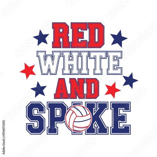 Patriotic volleyball design with red white and blue stars and text tshirt design
