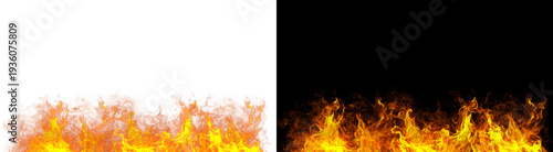 PNG image of Realistic orange and yellow fire flames with glowing embers and small sparks flickering and rising upwards, creating a dynamic burning effect for graphic design on transparent background.