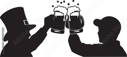 Beer Cheers Silhouette with Leprechaun for St Patrick Day